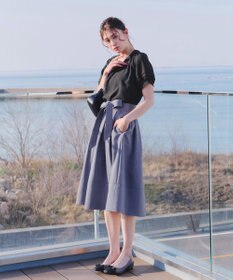 Tiaclasse L 【洗える】リボン付きフレアスカート