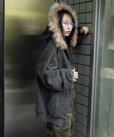 WEGO 【25年秋冬新作】ファーフードBIGZIPパーカー