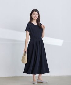 Tiaclasse 【洗える】半袖リボンギャザーフレアワンピース