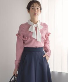 組曲 L 【KUMIKYOKU NAVY】ジョーゼットシフォン2WAY ボウタイブラウス