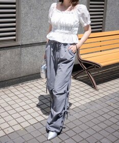 WEGO 【ウエストゴム】サイドリボンパラシュートパンツ