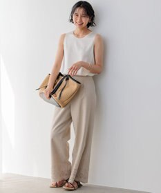 23区 L 【洗える】リネンエンブロイダリー ワイドパンツ