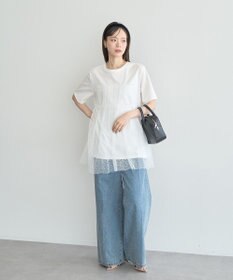 earth music&ecology ニュアンス柄レースドッキングプルオーバー