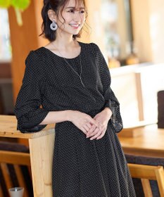 Tiaclasse 【洗える】女性らしさ引き立つリボン袖ギャザーワンピース