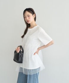 earth music&ecology ニュアンス柄レースドッキングプルオーバー