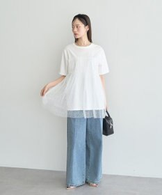 earth music&ecology ニュアンス柄レースドッキングプルオーバー