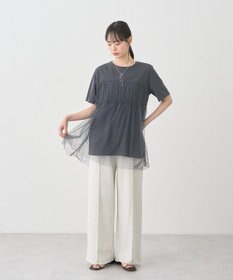 earth music&ecology ニュアンス柄レースドッキングプルオーバー