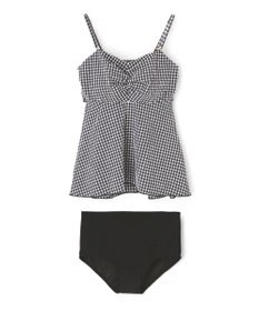 San-ai Resort（三愛水着楽園） WEB限定　ペプラム無地/チェック3点セット水着【Beach Queen（ビーチクイーン）】