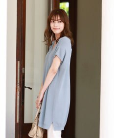 Tiaclasse L 【洗える】さらりと肌離れの良いフレンチスリーブニットチュニック