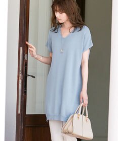 Tiaclasse L 【洗える】さらりと肌離れの良いフレンチスリーブニットチュニック