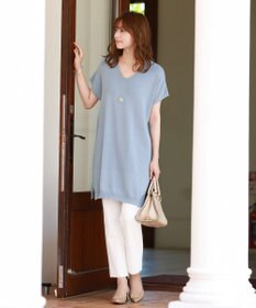 Tiaclasse L 【洗える】さらりと肌離れの良いフレンチスリーブニットチュニック