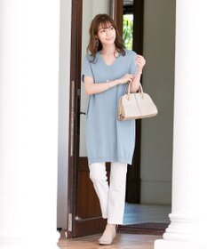 Tiaclasse L 【洗える】さらりと肌離れの良いフレンチスリーブニットチュニック