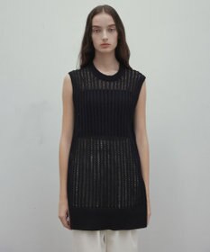 BEIGE， 【洗える】ALOE / コットンメッシュオーガンジーノースリーブニット