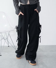 WEGO 【ウエストゴム】リボンカーゴスウェットパンツ
