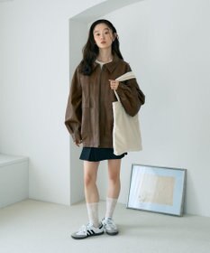 earth music&ecology フェイクレザージップジャケット