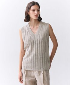 BEIGE， OPTICAL /  ペーパーヤーン Vネックリブニット