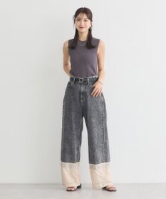 earth music&ecology 裾レースデニムパンツ