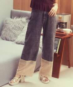 earth music&ecology 裾レースデニムパンツ