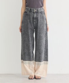 earth music&ecology 裾レースデニムパンツ