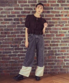 earth music&ecology 裾レースデニムパンツ
