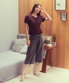 earth music&ecology 裾レースデニムパンツ