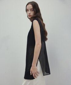 BEIGE， 【洗える】ALOE / コットンメッシュオーガンジーノースリーブニット