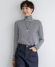 23区 【CLASSY.掲載/洗える】スムージーコットン タートルネック ニット オフ×チャコール系