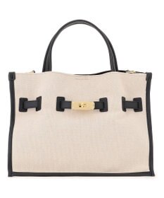 23区 VIOLAd'ORO キャンバス レザーコンビ 2WAY トートバッグ アイボリー系