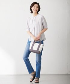 J.PRESS LADIES S 【イージーケア】ストライプジャージー バンドカラー カットソー