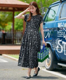 Tiaclasse L 【洗える】リーフフラワー柄ワンピース