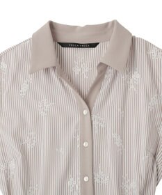 YECCA VECCA ストライプ柄フラワー刺繍ワンピース