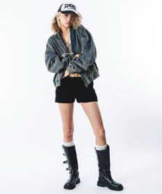 WEGO 【ユニセックス着用ITEM】ファーフードスラッシュデニムブルゾン