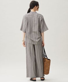 自由区 S 【カタログ掲載・セットアップ対応・洗える】リネンビスコースストライプ シャツ