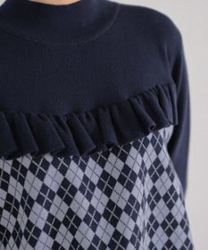 Tiaclasse アーガイルジャガードフリルチュニック