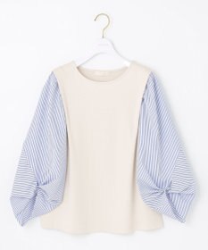 ANY SIS 【洗える】異素材コンビネジリパフ袖 プルオーバー