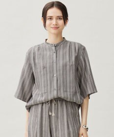 自由区 S 【カタログ掲載・セットアップ対応・洗える】リネンビスコースストライプ シャツ
