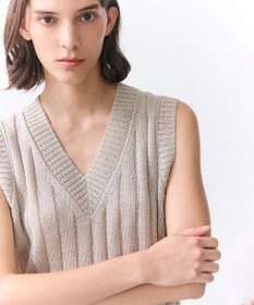 BEIGE， OPTICAL /  ペーパーヤーン Vネックリブニット