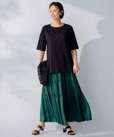 自由区 【洗える】エンブロイダリー フロントデザイン Tシャツ