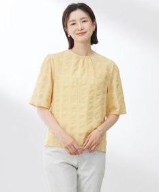 J.PRESS LADIES L 【洗える】SHEER チェック フレアスリーブ ブラウス マリーゴールド系