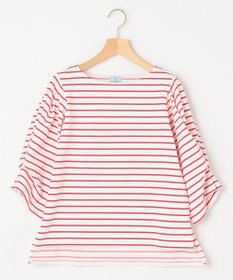 組曲 L 【洗える】プレーティング天竺タックスリーブボーダー カットソー