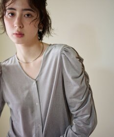 #Newans 【洗濯機可／ 前後着用可】 ギャザースリーブシアーベロアカーディガン