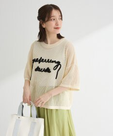 Green Parks テープロゴ透かしニットプルオーバー