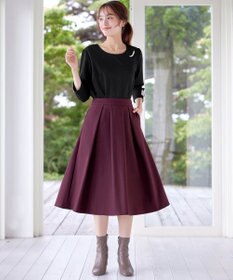 Tiaclasse 【新色追加・洗える】ウール調タックフレアスカート