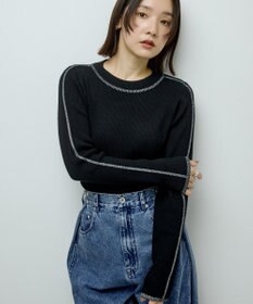 Green Parks ラメライン入りリブニットプルオーバー