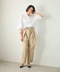 #Newans 【洗濯機可能/シワになりにくい】〈お尻・太ももをカバー〉フレアスリーブイタリアンカラーシャツ