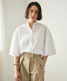 #Newans 【洗濯機可能/シワになりにくい】〈お尻・太ももをカバー〉フレアスリーブイタリアンカラーシャツ