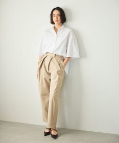 #Newans 【洗濯機可能/シワになりにくい】〈お尻・太ももをカバー〉フレアスリーブイタリアンカラーシャツ