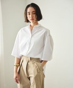 #Newans 【洗濯機可能/シワになりにくい】〈お尻・太ももをカバー〉フレアスリーブイタリアンカラーシャツ