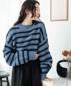 WEGO ボーダーショートニットプルオーバー