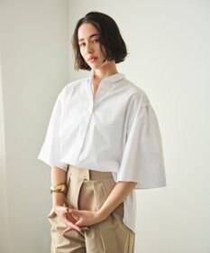 #Newans 【洗濯機可能/シワになりにくい】〈お尻・太ももをカバー〉フレアスリーブイタリアンカラーシャツ